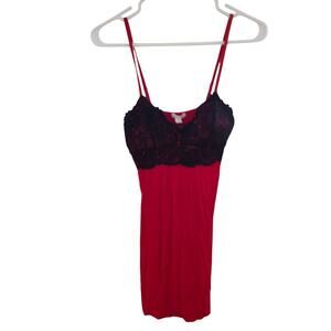 Fleur't Lingerie‎ Slip Dress Red with black lace Medium Romantic lightweight